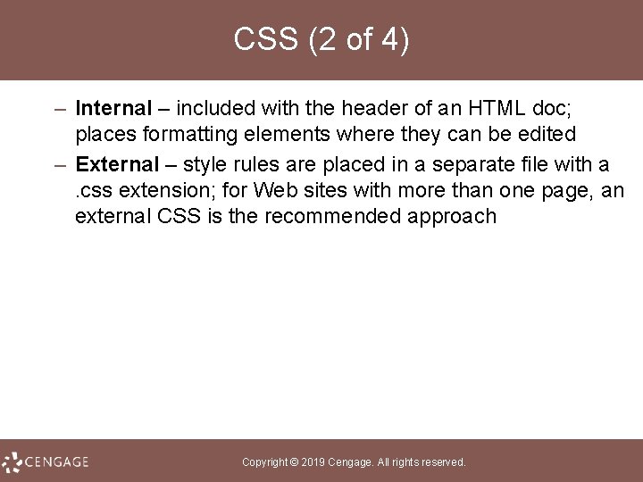 CSS (2 of 4) – Internal – included with the header of an HTML