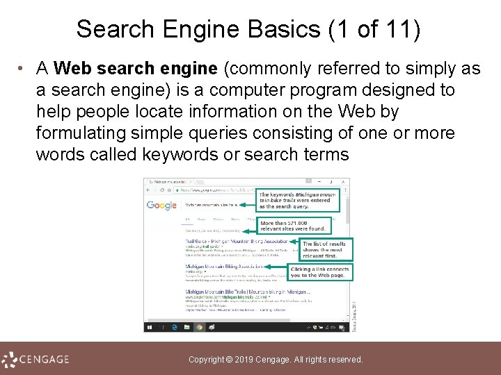 Search Engine Basics (1 of 11) • A Web search engine (commonly referred to