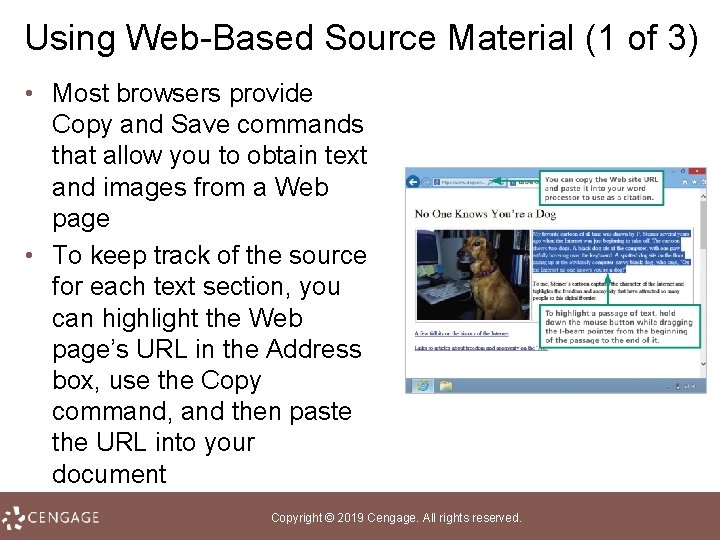 Using Web-Based Source Material (1 of 3) • Most browsers provide Copy and Save