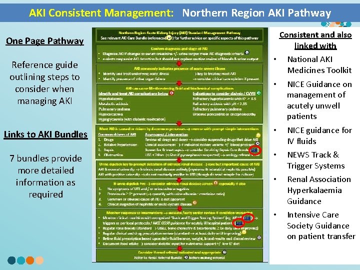 AKI Consistent Management: Northern Region AKI Pathway § Consistent and also linked with One