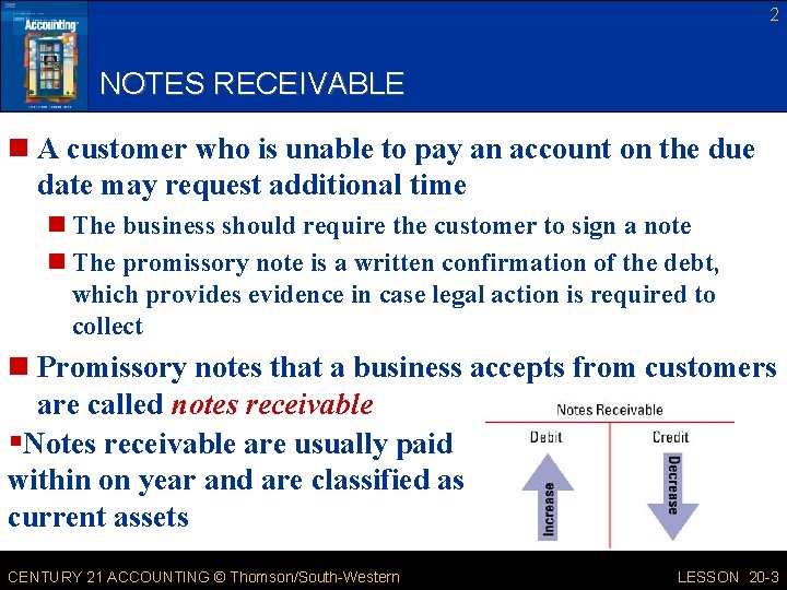 2 NOTES RECEIVABLE n A customer who is unable to pay an account on