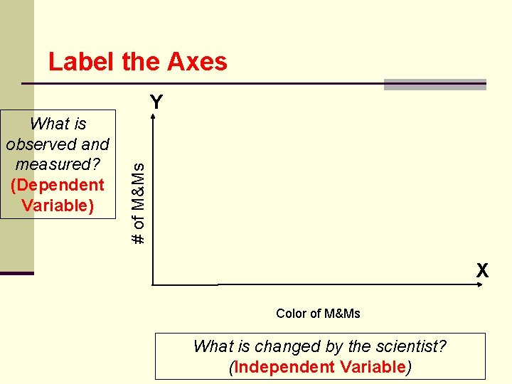 Label the Axes What is observed and measured? (Dependent Variable) # of M&Ms Y