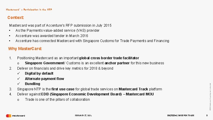 Mastercard’s Participation in the NTP Context: Mastercard was part of Accenture’s RFP submission in