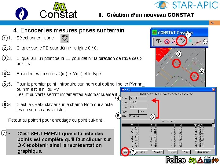 Constat II. Création d’un nouveau CONSTAT 15 4. Encoder les mesures prises sur terrain