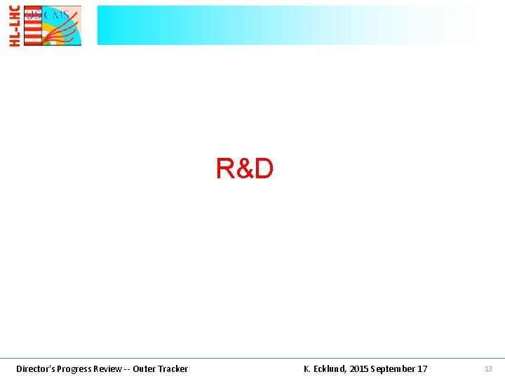 R&D Director's Progress Review -- Outer Tracker K. Ecklund, 2015 September 17 13 