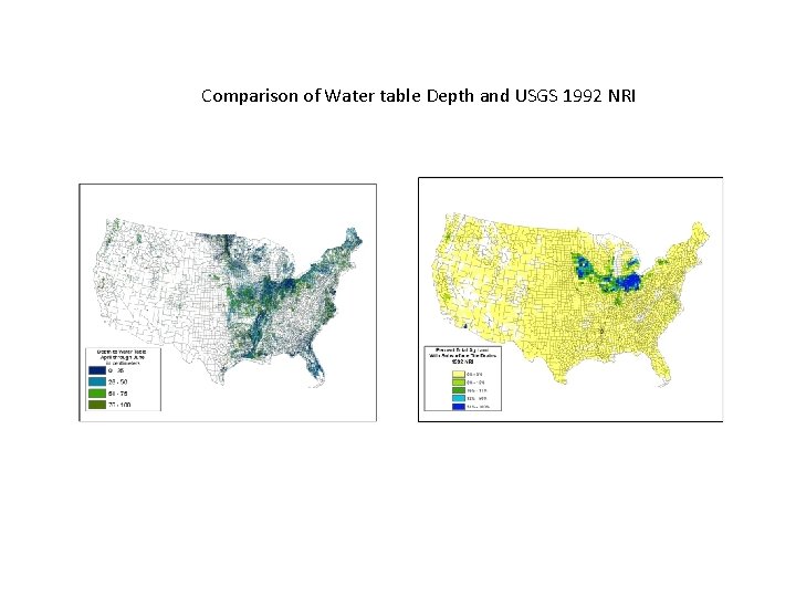 Comparison of Water table Depth and USGS 1992 NRI 