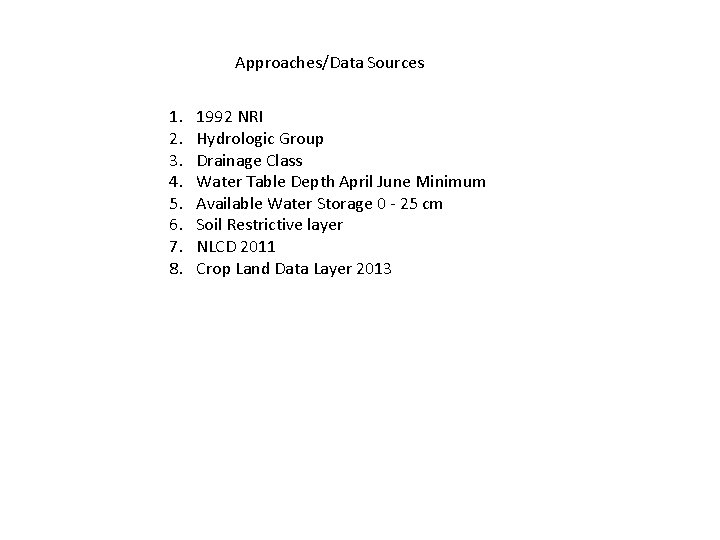 Approaches/Data Sources 1. 2. 3. 4. 5. 6. 7. 8. 1992 NRI Hydrologic Group