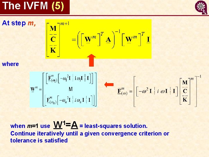 The IVFM (5) At step m, where W =A 1 when m=1 use =