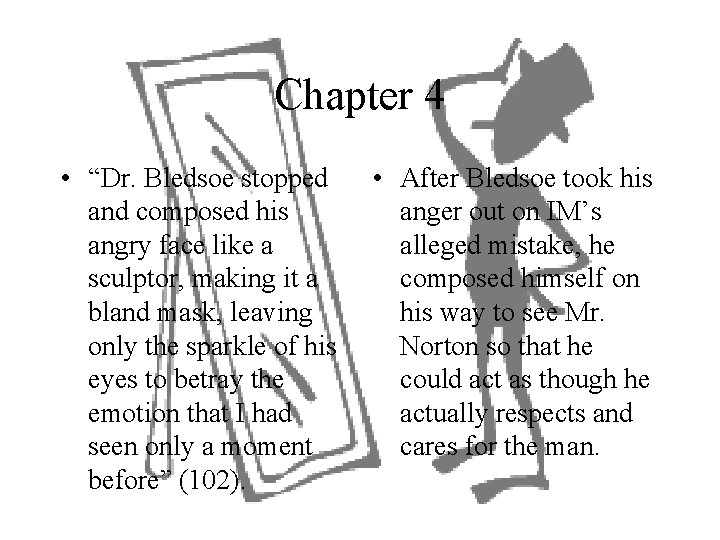 Chapter 4 • “Dr. Bledsoe stopped and composed his angry face like a sculptor,