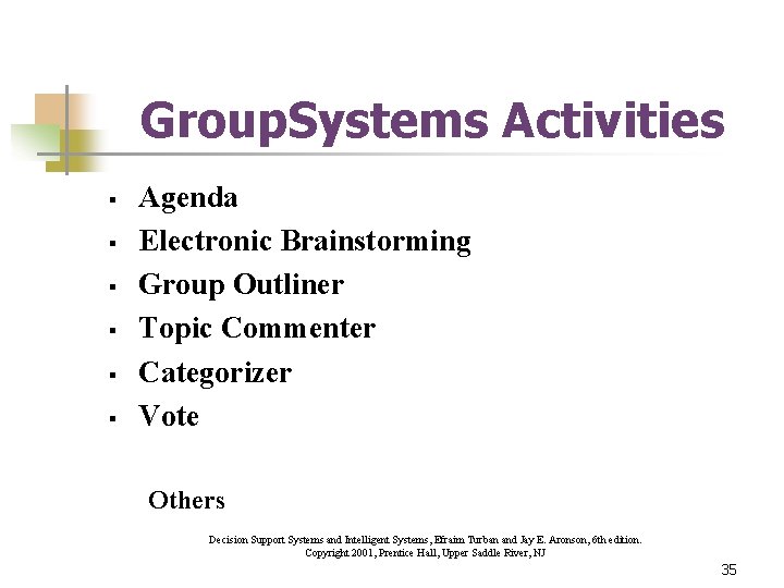 Group. Systems Activities § § § Agenda Electronic Brainstorming Group Outliner Topic Commenter Categorizer