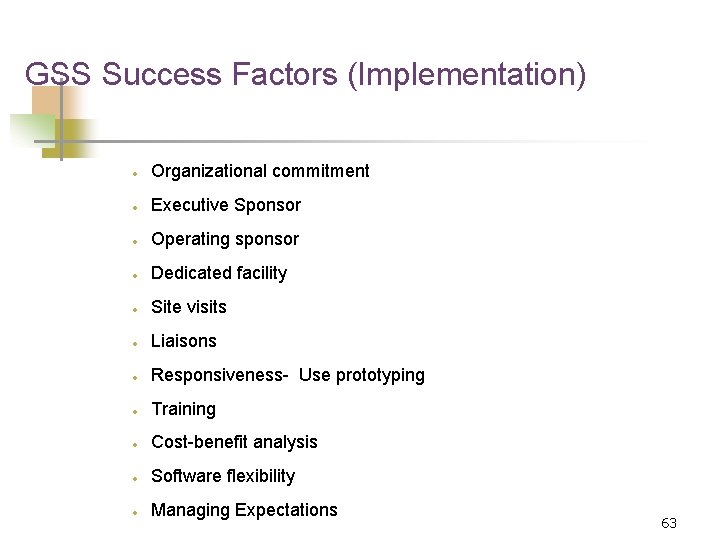 GSS Success Factors (Implementation) · Organizational commitment · Executive Sponsor · Operating sponsor ·