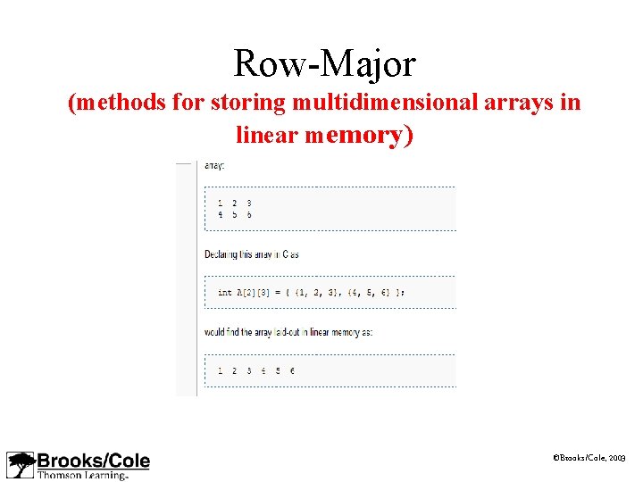 Row-Major (methods for storing multidimensional arrays in linear memory) ©Brooks/Cole, 2003 