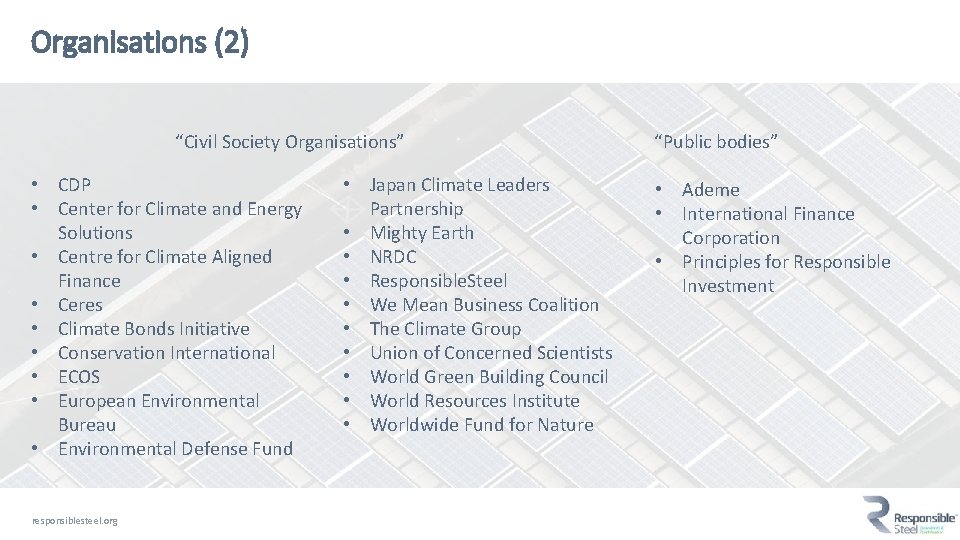 Organisations (2) “Civil Society Organisations” • CDP • Center for Climate and Energy Solutions