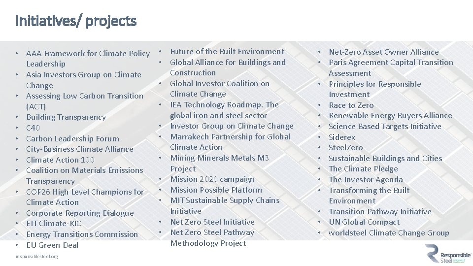 Initiatives/ projects • AAA Framework for Climate Policy Leadership • Asia Investors Group on