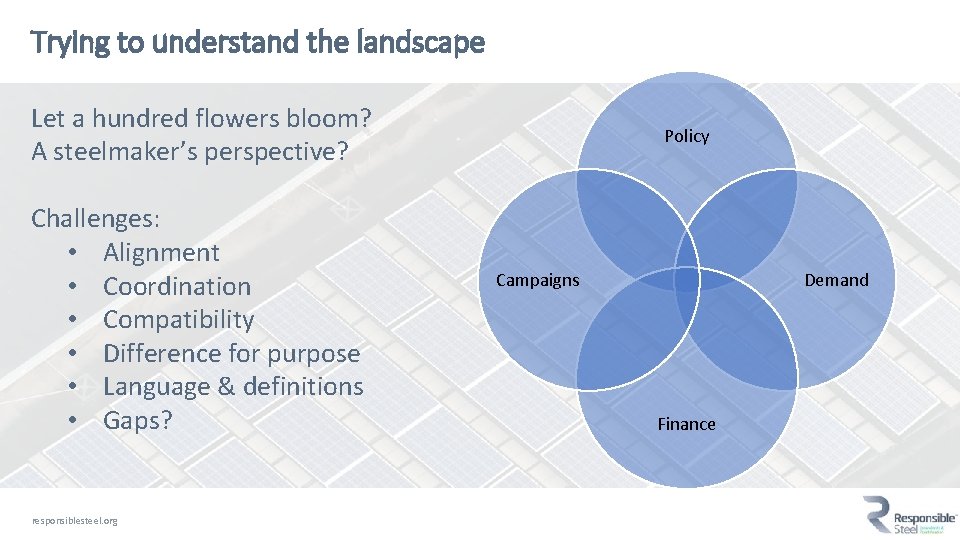 Trying to understand the landscape Let a hundred flowers bloom? A steelmaker’s perspective? Challenges: