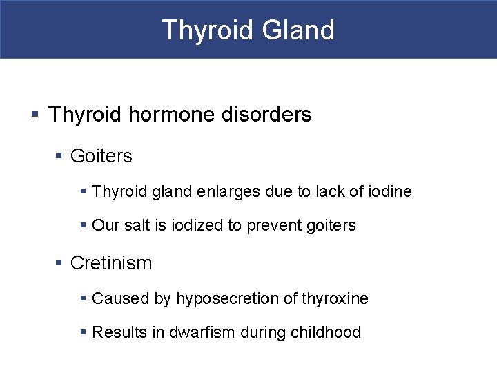 Thyroid Gland § Thyroid hormone disorders § Goiters § Thyroid gland enlarges due to