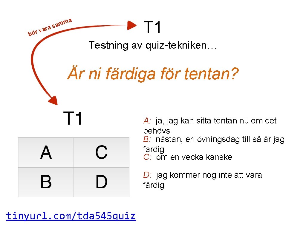 a ra a v ör T 1 m sam b Testning av quiz-tekniken… Är