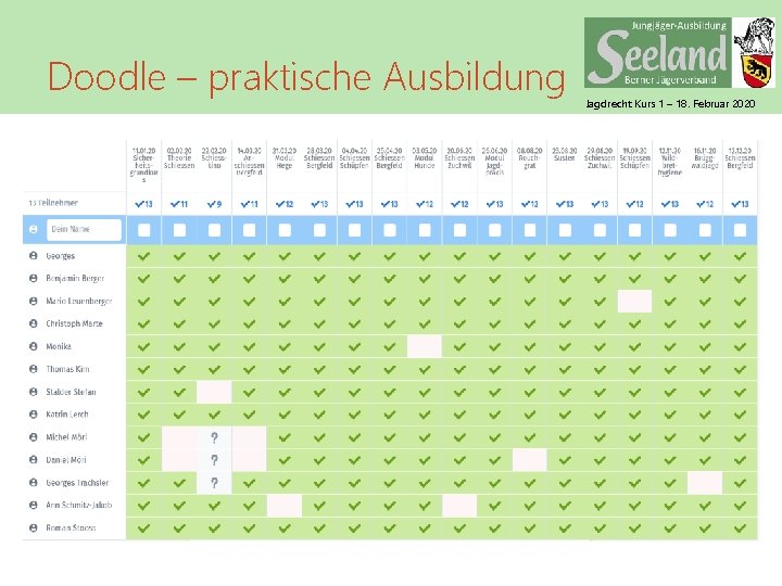 Doodle – praktische Ausbildung Jagdrecht Kurs 1 – 18. Februar 2020 