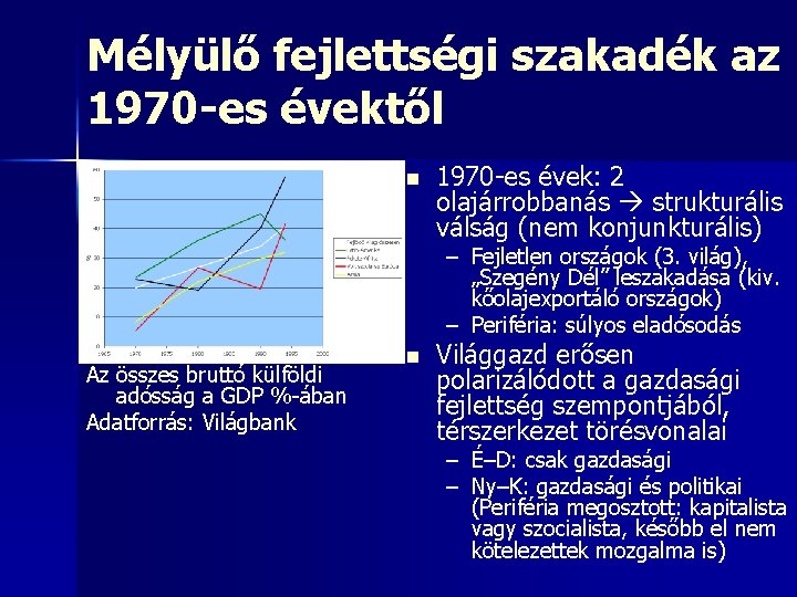 Mélyülő fejlettségi szakadék az 1970 -es évektől n 1970 -es évek: 2 olajárrobbanás strukturális