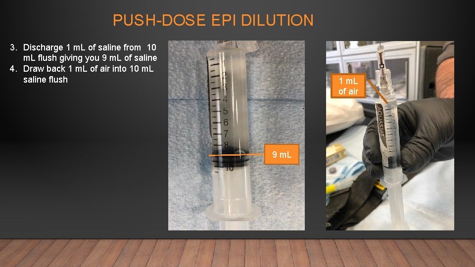 PUSH-DOSE EPI DILUTION 3. Discharge 1 m. L of saline from 10 m. L