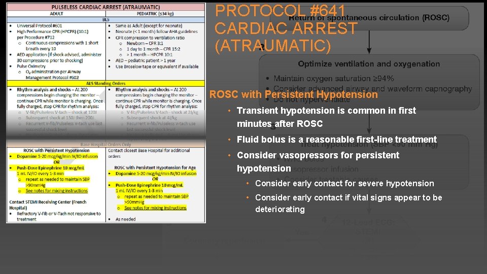 PROTOCOL #641 CARDIAC ARREST (ATRAUMATIC) ROSC with Persistent Hypotension • Transient hypotension is common