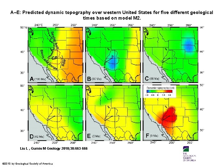 A–E: Predicted dynamic topography over western United States for five different geological times based