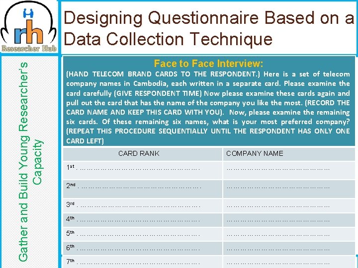 Gather and Build Young Researcher’s Capacity Designing Questionnaire Based on a Data Collection Technique