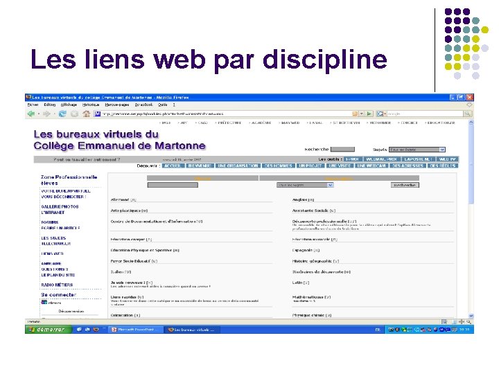 Les liens web par discipline 