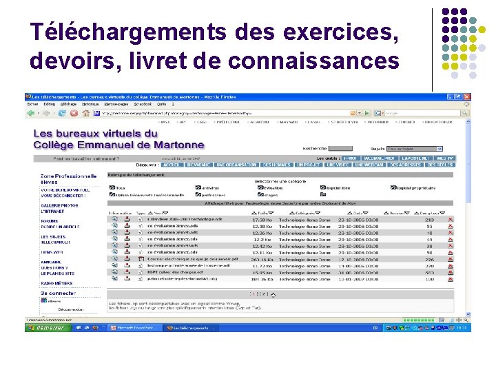 Téléchargements des exercices, devoirs, livret de connaissances 