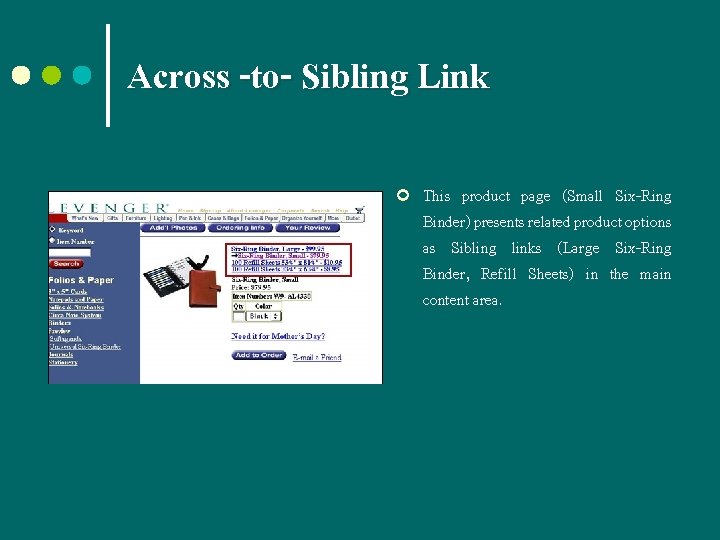 Across -to- Sibling Link ¢ This product page (Small Six-Ring Binder) presents related product