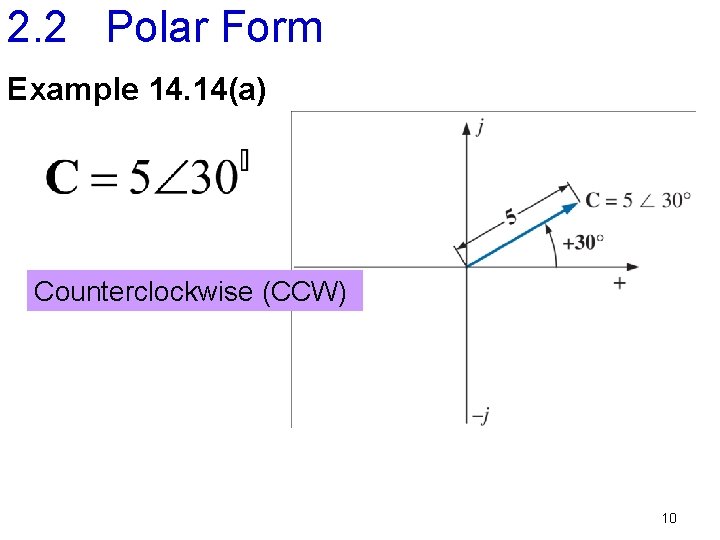 2. 2 Polar Form Example 14. 14(a) Counterclockwise (CCW) 10 