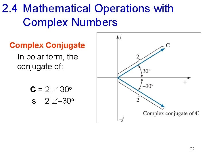 2. 4 Mathematical Operations with Complex Numbers Complex Conjugate In polar form, the conjugate