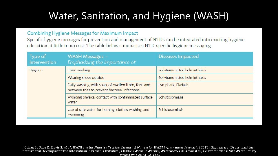 Water, Sanitation, and Hygiene (WASH) Odgen S. , Gallo K. , Davis S. ,