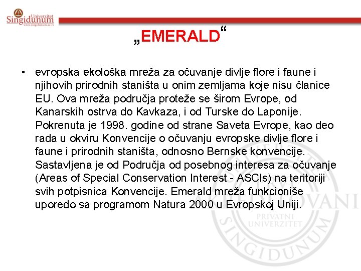 „EMERALD“ • evropska ekološka mreža za očuvanje divlje flore i faune i njihovih prirodnih