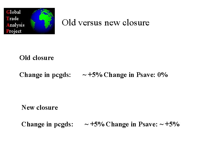 Global Trade Analysis Project Old versus new closure Old closure Change in pcgds: ~