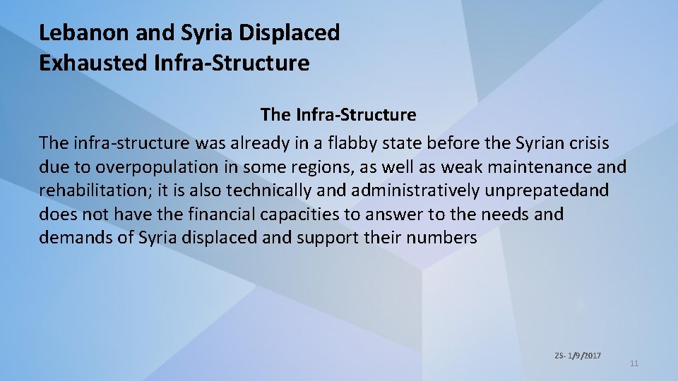 Lebanon and Syria Displaced Exhausted Infra-Structure The infra-structure was already in a flabby state