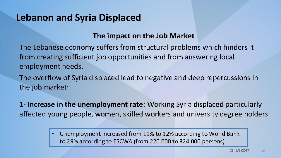 Lebanon and Syria Displaced The impact on the Job Market The Lebanese economy suffers