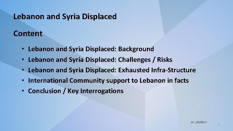 Lebanon and Syria Displaced Content • • • Lebanon and Syria Displaced: Background Lebanon