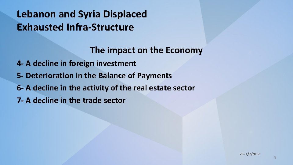 Lebanon and Syria Displaced Exhausted Infra-Structure The impact on the Economy 4 - A