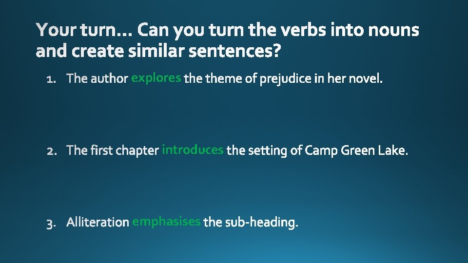explores introduces emphasises 