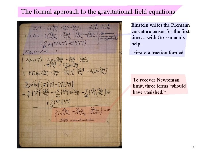 The formal approach to the gravitational field equations Einstein writes the Riemann curvature tensor