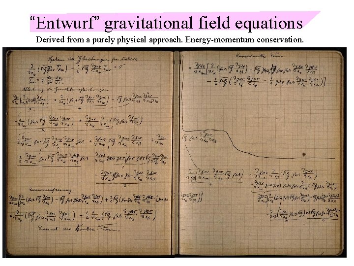 “Entwurf” gravitational field equations Derived from a purely physical approach. Energy-momentum conservation. 24 