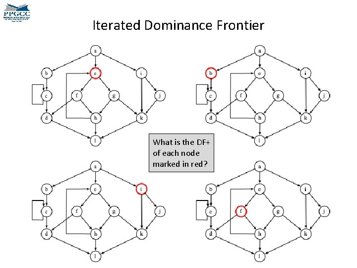 Iterated Dominance Frontier What is the DF+ of each node marked in red? 