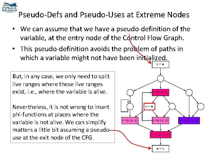 Pseudo-Defs and Pseudo-Uses at Extreme Nodes • We can assume that we have a