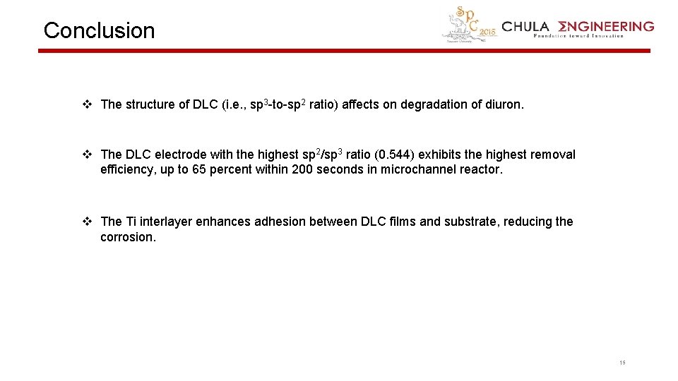 Conclusion v The structure of DLC (i. e. , sp 3 -to-sp 2 ratio)