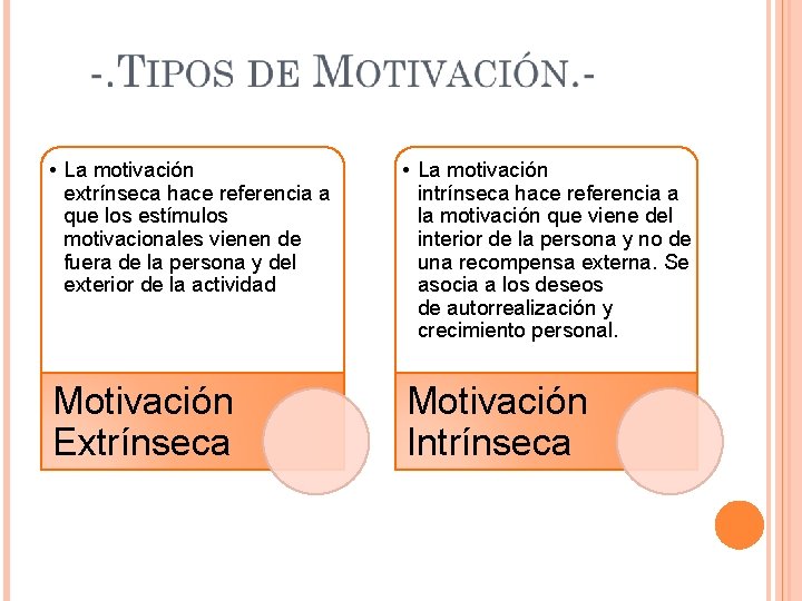  • La motivación extrínseca hace referencia a que los estímulos motivacionales vienen de