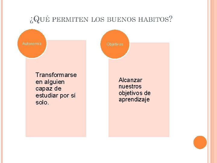 Autonomía Transformarse en alguien capaz de estudiar por sí solo. Objetivos Alcanzar nuestros objetivos