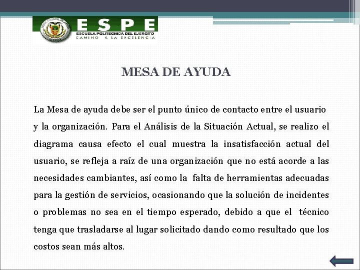 MESA DE AYUDA La Mesa de ayuda debe ser el punto único de contacto