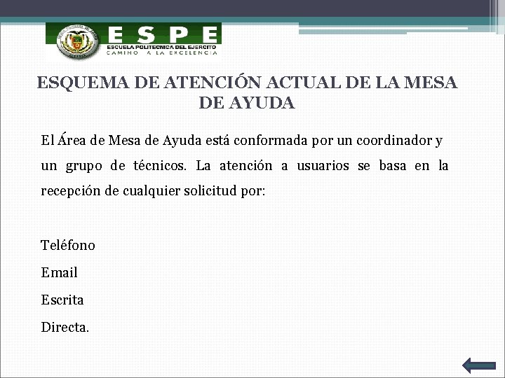 ESQUEMA DE ATENCIÓN ACTUAL DE LA MESA DE AYUDA El Área de Mesa de