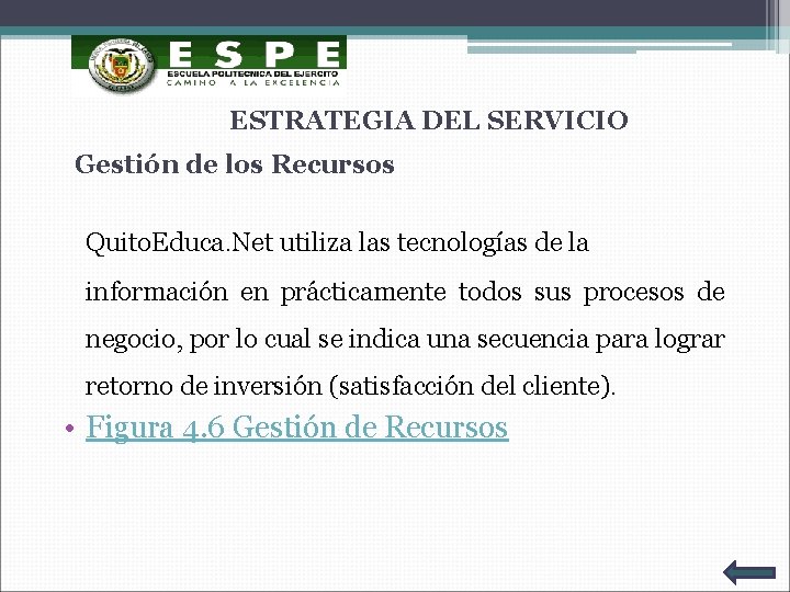 ESTRATEGIA DEL SERVICIO Gestión de los Recursos Quito. Educa. Net utiliza las tecnologías de